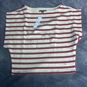 J. Crew Striped Pocket Tee in Cream and Burgundy
